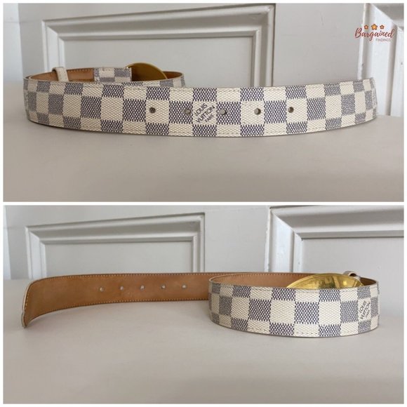 Authentic Louis Vuitton Damier Azur Canvas Leather Voyage Belt Size 85/34 M9837